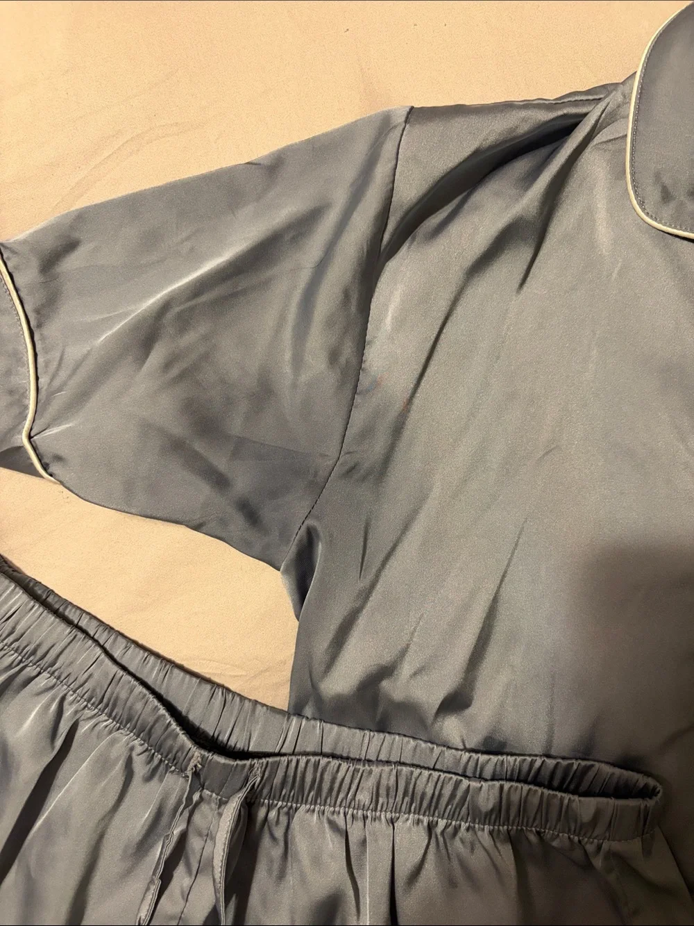 Azazie Dusty Blue Satin Short Sleeve Pajama Set